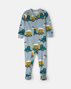 Toddler Boy 1-Piece Snow Trucks DreamPlush Snug Fit Footed Pyjama - Blue, image 1 of 4 slides