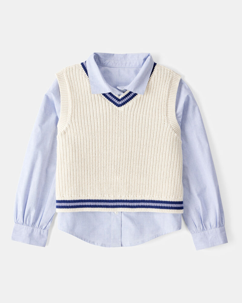 Kid 2-Piece Button-Front Shirt & Sweater Vest Top, image 1 of 5 slides