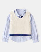 Kid 2-Piece Button-Front Shirt & Sweater Vest Top, image 1 of 5 slides