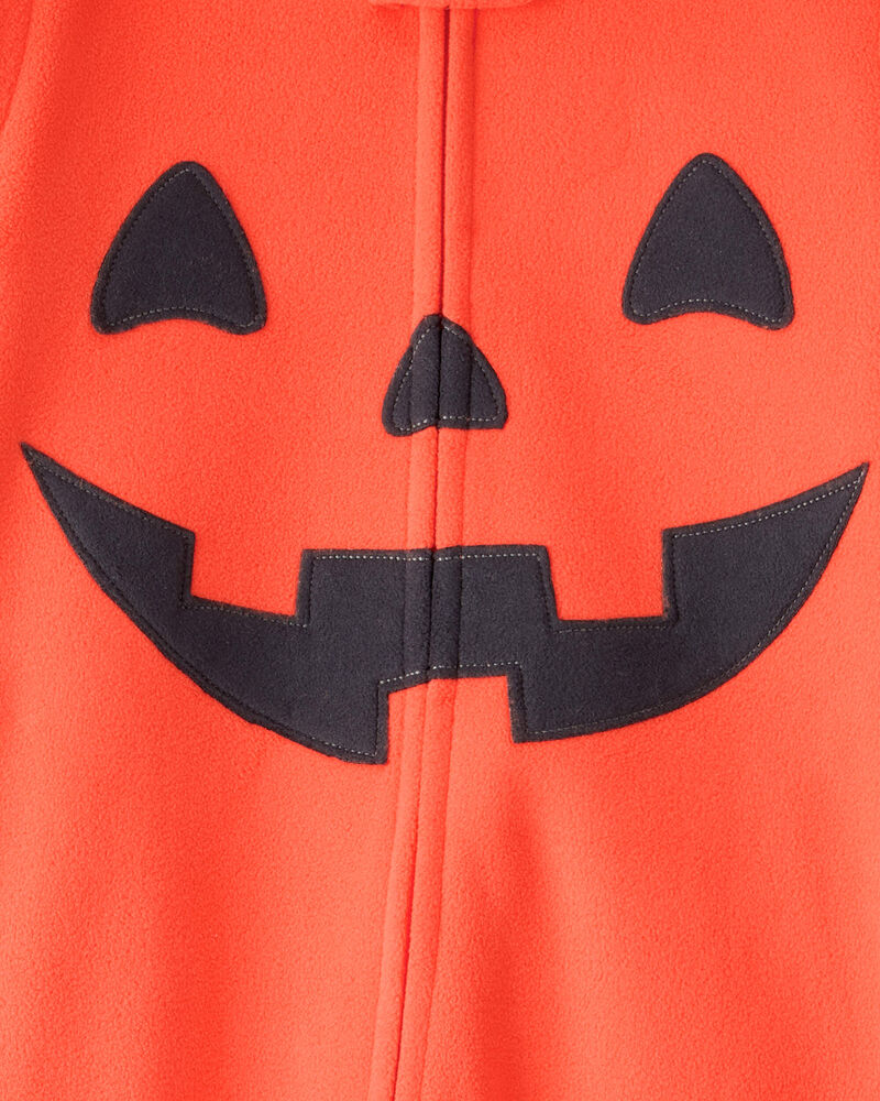 Toddler Halloween Jack-O-Lantern Hooded Zip-Up Jumpsuit, image 2 of 3 slides
