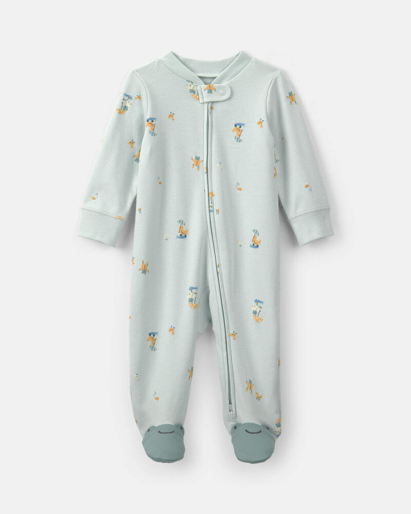 Baby 2-Way Zip Frog & Duck Cotton Sleepers - Green, image 1 of 6 slides