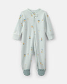 Baby 2-Way Zip Frog & Duck Cotton Sleepers - Green, image 1 of 6 slides
