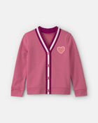 Filles - Cardigan en jersey bouclette &agrave; motif de c&oelig;urs &ndash; Rose, image 1 sur 2 diapositives