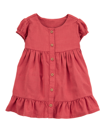 Baby Short-Sleeve Linen Look-alike Tiered Dress - Red, 