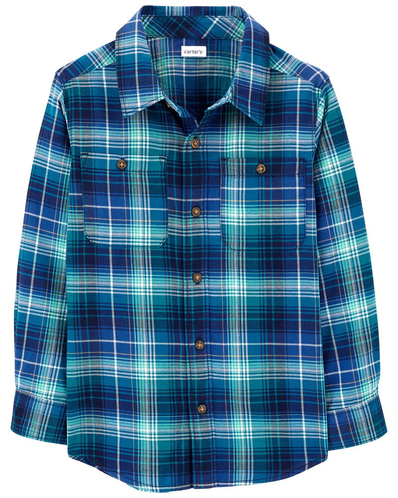 Plaid Twill Button-Front Shirt, image 1 of 2 slides