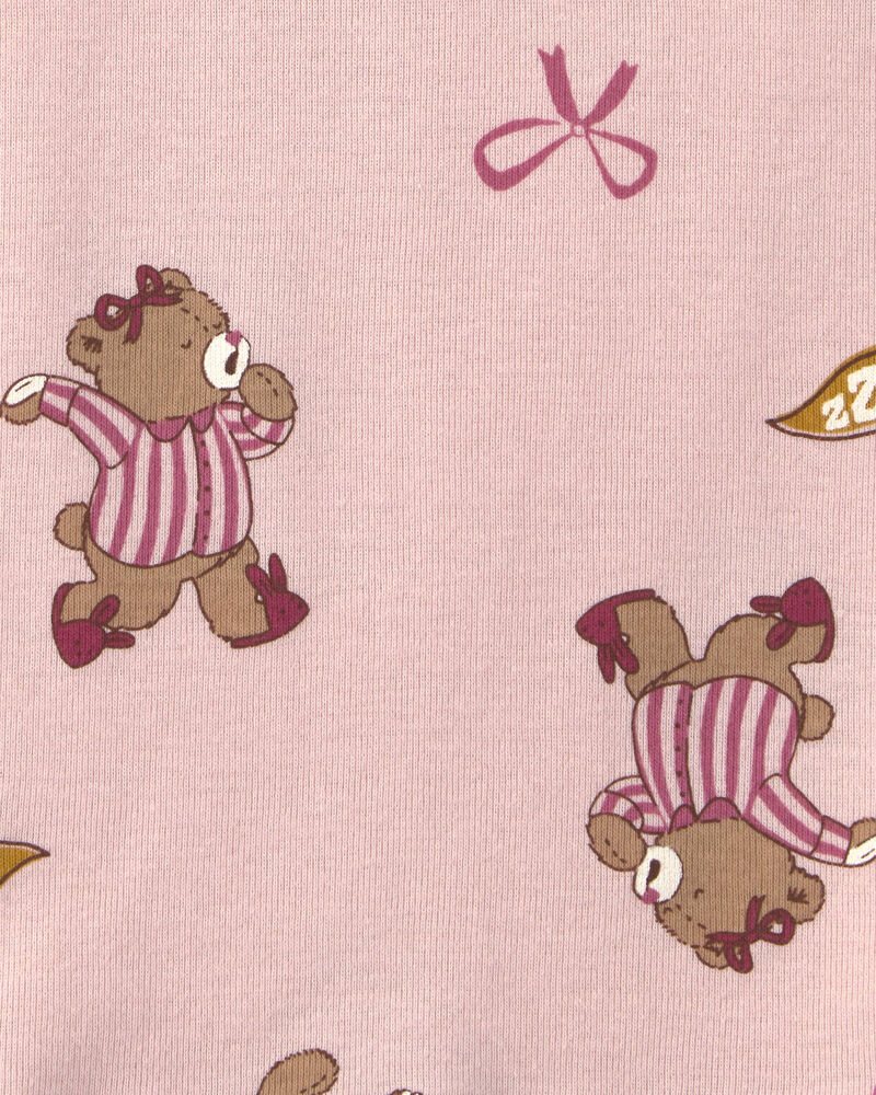 Girls 4-Piece Varsity Bear 100% Cotton Snug Fit Pyjama Set - Pink/Cream, image 2 of 6 slides
