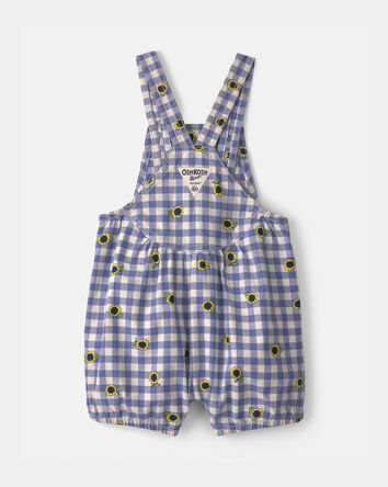 B&eacute;b&eacute; fille - Salopette courte &agrave; carreaux, tournesol - Bleu, 