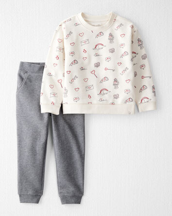 Tout-petit - Ensemble en coton biologique 2 pi&egrave;ces avec imprim&eacute; Little Loves, 