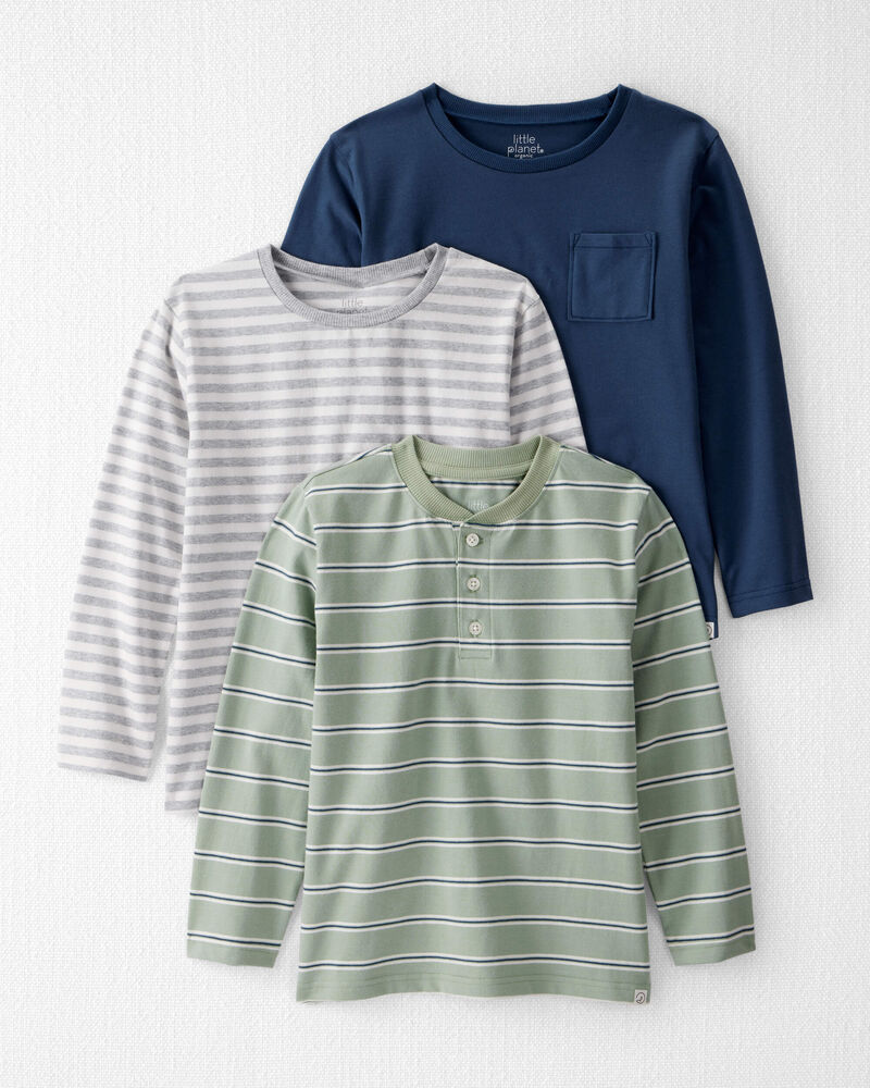 Kid 3-Pack Organic Cotton Long-Sleeve Stretch Jersey Tees, image 1 of 6 slides