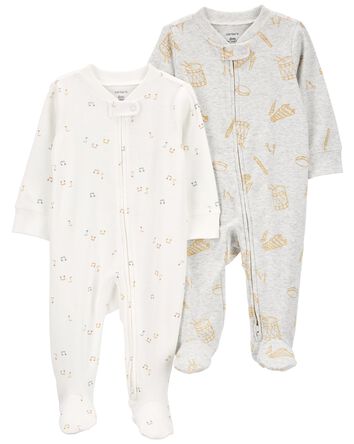 2-Pack 2-Way Zip Cotton Blend Sleeper Pyjamas, 