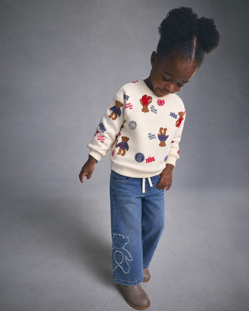 Toute-petit fille - Jean en denim &agrave; enfiler &agrave; th&egrave;me ourson &ndash; D&eacute;lav&eacute; moyen, image 2 sur 4 diapositives