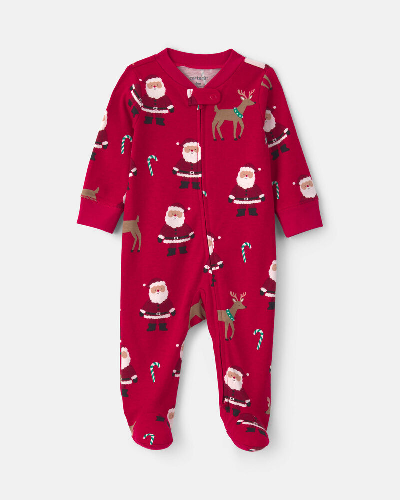 B&eacute;b&eacute; - Grenouill&egrave;re en 100 % coton avec fermeture &agrave; glissi&egrave;re double sens &agrave; motif de P&egrave;re No&euml;l beige &ndash; Rouge, image 1 sur 4 diapositives