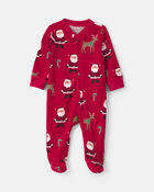 B&eacute;b&eacute; - Grenouill&egrave;re en 100 % coton avec fermeture &agrave; glissi&egrave;re double sens &agrave; motif de P&egrave;re No&euml;l beige &ndash; Rouge, image 1 sur 4 diapositives