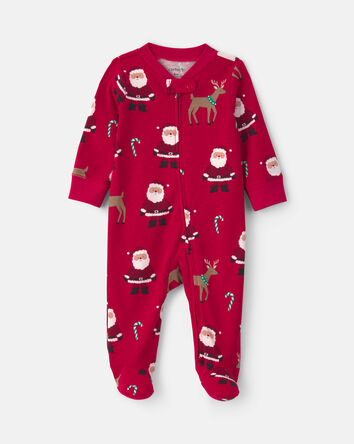B&eacute;b&eacute; - Grenouill&egrave;re en 100 % coton avec fermeture &agrave; glissi&egrave;re double sens &agrave; motif de P&egrave;re No&euml;l beige &ndash; Rouge, 