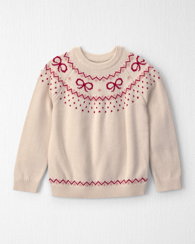 Girls Organic Cotton Fair Isle Sweater Knit Pullover, image 1 of 4 slides