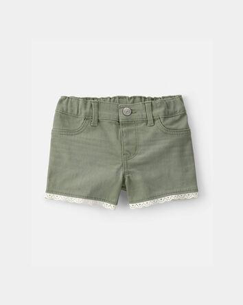 Baby Girl Eyelet Trim Twill Shorts - Olive, 