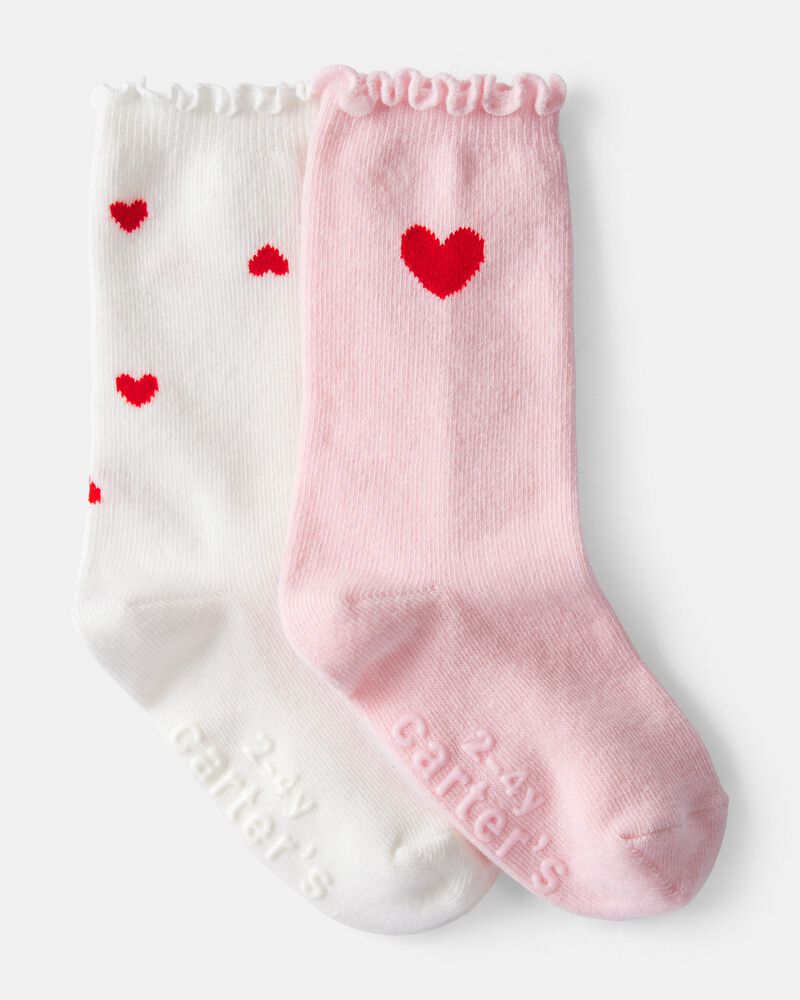 Toddler Girl Heart Crew Socks - Pink/White, image 1 of 2 slides