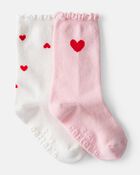 Toddler Girl Heart Crew Socks - Pink/White, image 1 of 2 slides
