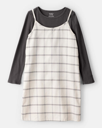 Girls 2-Piece Plaid Long-Sleeve Dress Set - White, 