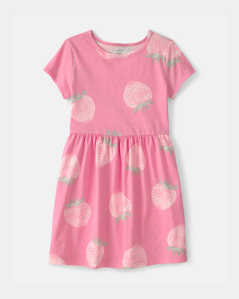 Girls Strawberry Short-Sleeve Dress - Pink, image 1 of 4 slides