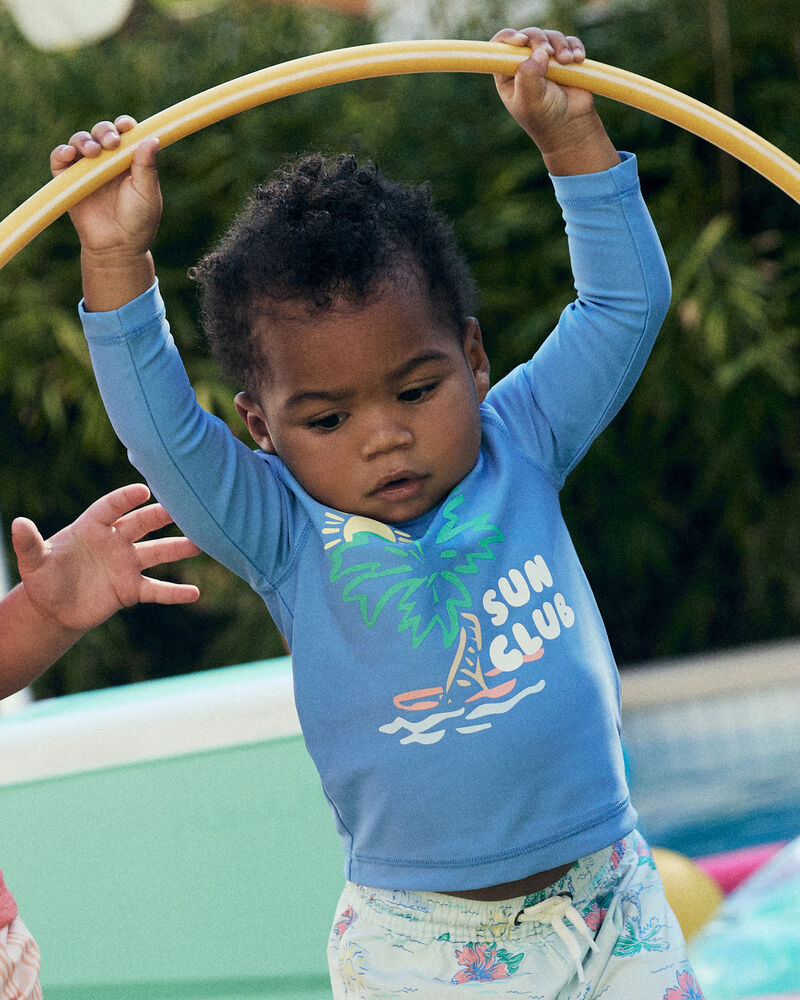 Baby Boy 2-Piece Beach Tropical Long-Sleeve Rashguard Trunk Set - Blue, image 2 of 6 slides
