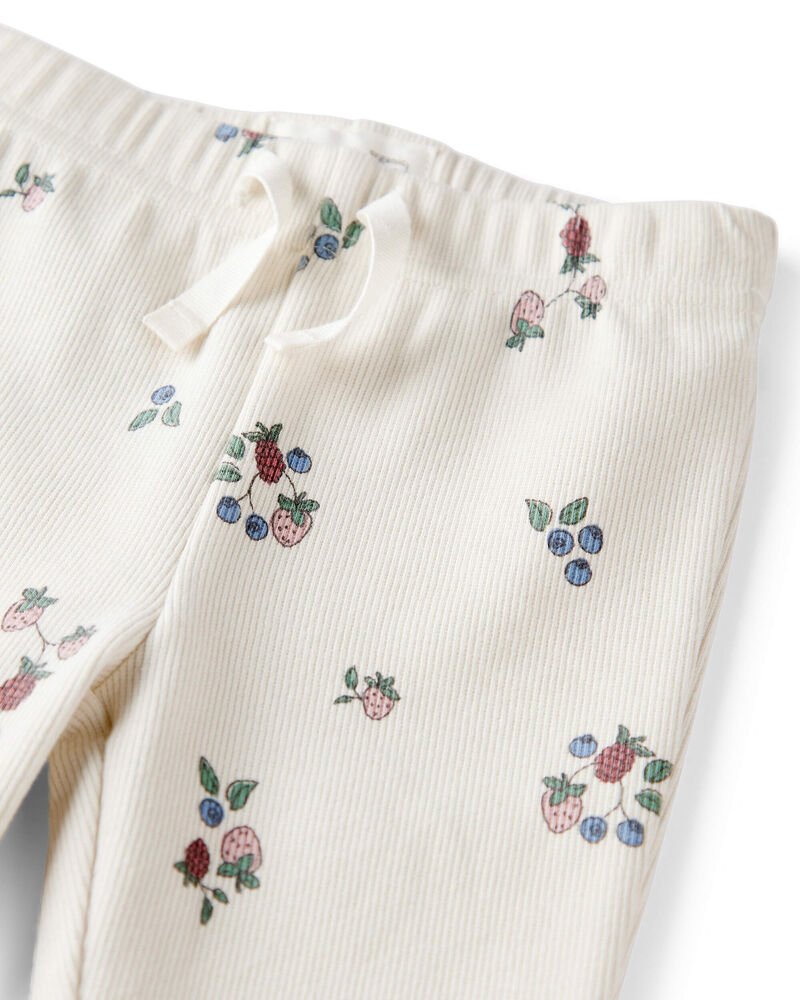 Baby Organic Cotton Ribbed Knit Pants in Berry Blossom Print, image 3 of 6 slides