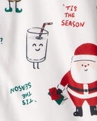 Kid Christmas Santa Print Fleece Long-Sleeve Loose Fit 2-Piece pyjamas - White, image 2 of 3 slides