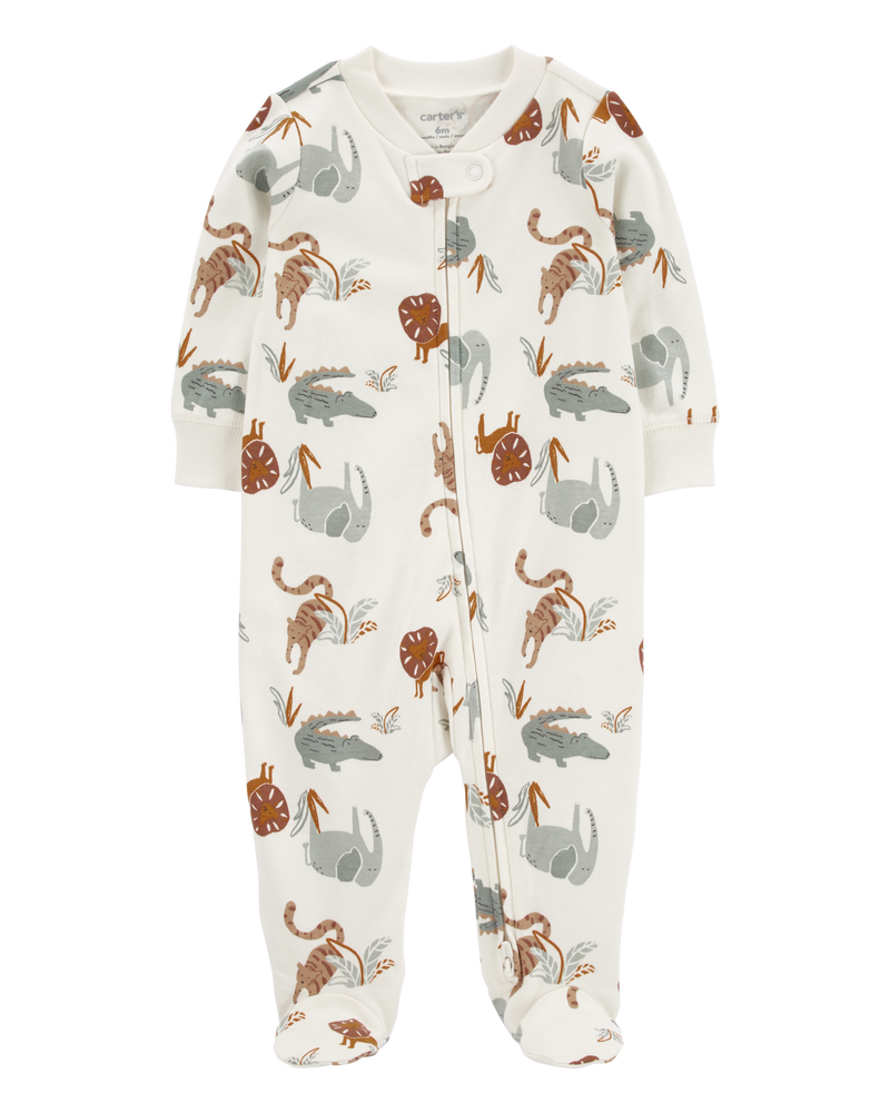 Baby Animal Print 2-Way Zip Cotton Sleeper, image 1 of 6 slides