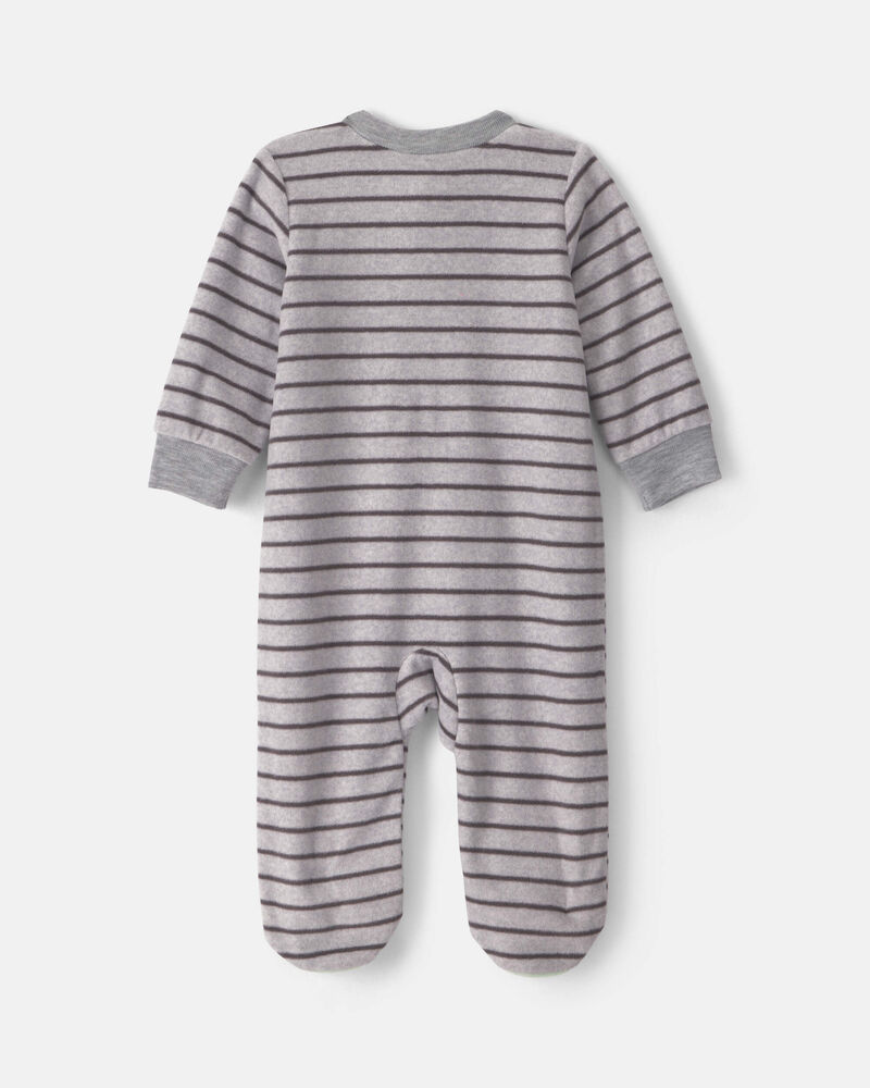 Baby Boy Monster Striped Fleece 2-Way Zip Sleeper - Grey, image 2 of 7 slides