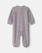 Baby Boy Monster Striped Fleece 2-Way Zip Sleeper - Grey, image 2 of 7 slides