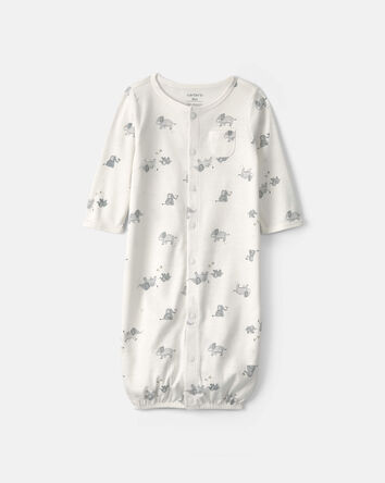 B&eacute;b&eacute; - Robe de nuit convertible en 100&nbsp;% coton &agrave; motif &eacute;l&eacute;phant &ndash; Cr&egrave;me, 
