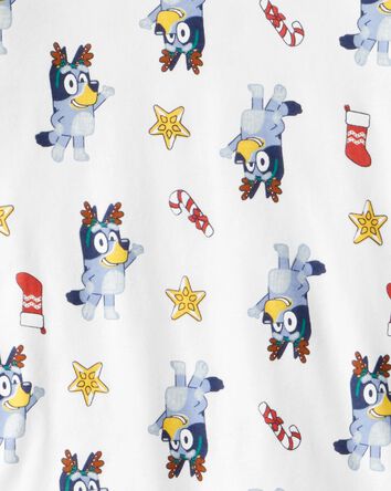 Kid Bluey 100% Cotton Long-Sleeve Snug Fit 2-Piece Pajamas - White, 