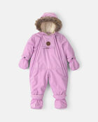 Baby Girl Solid 1 Piece Snowsuit- Lilac, image 1 of 3 slides
