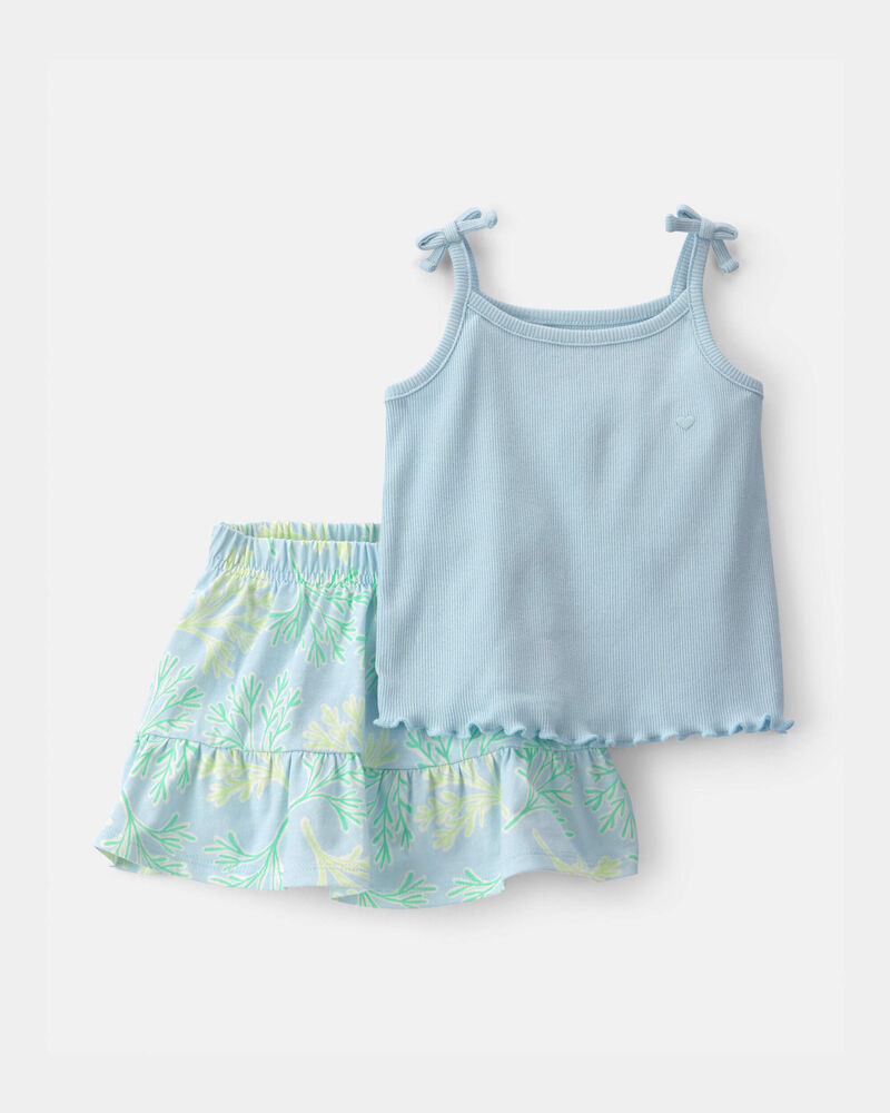 B&eacute;b&eacute; fille - Ensemble 2 pi&egrave;ces d&eacute;bardeur et jupe &agrave; motif de r&eacute;cif - Bleu/Vert, image 1 sur 4 diapositives