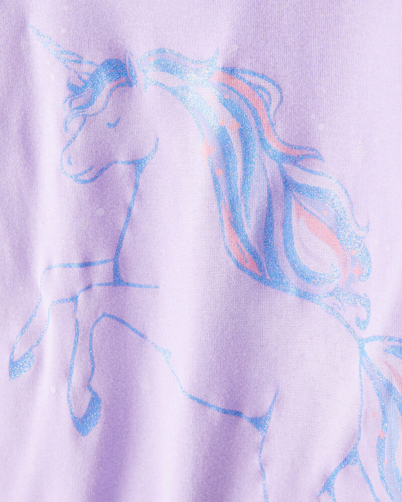 Filles - Pyjamas &agrave; manches longues 4 pi&egrave;ces en coton 100 % avec imprim&eacute; licorne - Violet, image 2 sur 5 diapositives