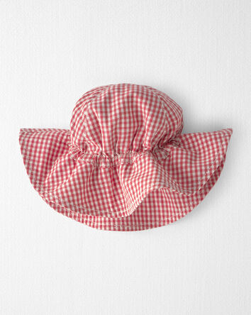 Baby Girl Sunhat Made with Organic Cotton in Red Gingham, 