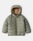 Kid Wilderness Print Hooded Puffer - Green, image 1 of 4 slides