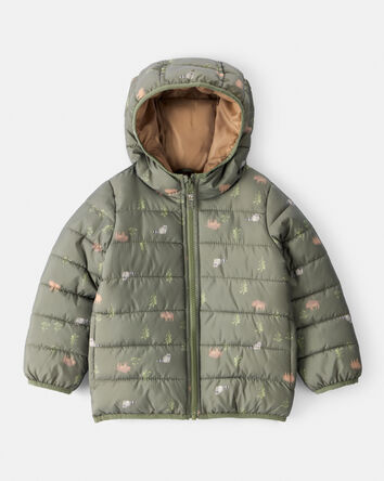 Jeune - Manteau matelassé avec capuchon avec motifs nature sauvage - Vert, 