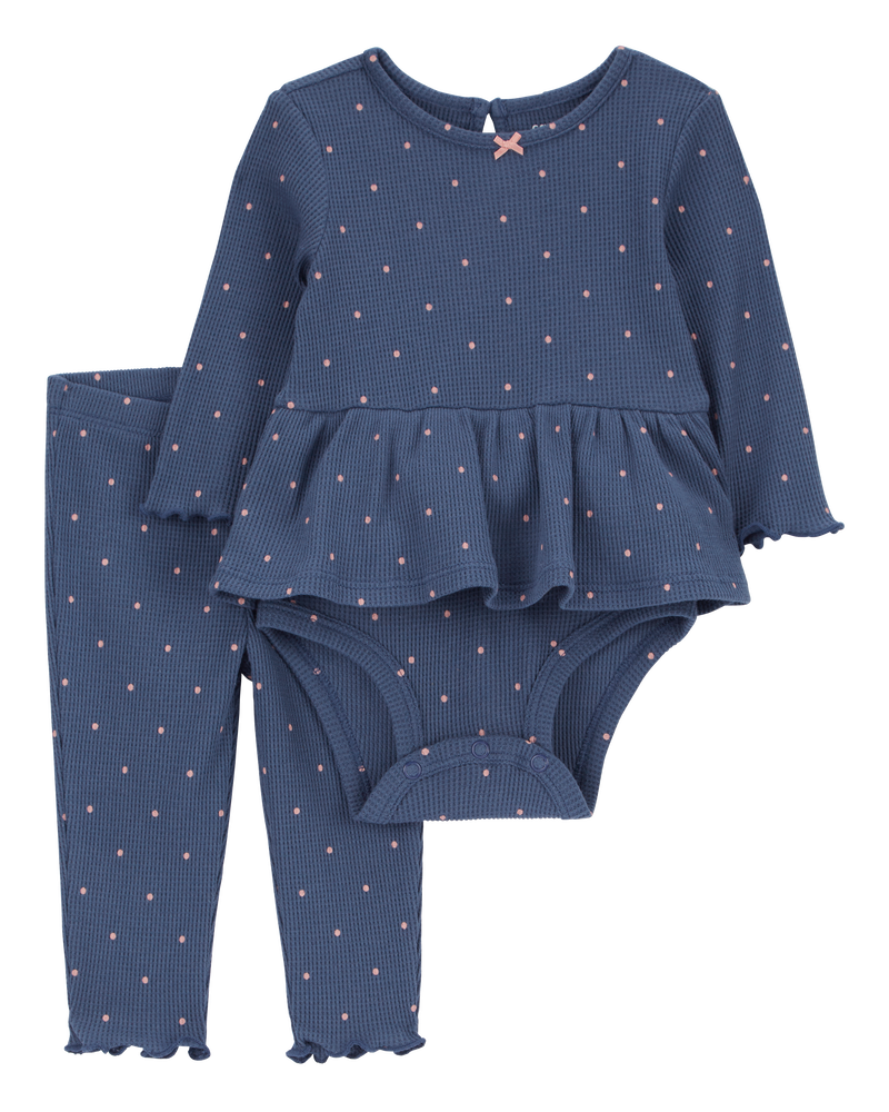Baby 2-Piece Polka Dot Peplum Bodysuit Pant Set, image 1 of 3 slides