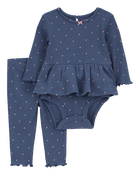 Baby 2-Piece Polka Dot Peplum Bodysuit Pant Set, image 1 of 3 slides