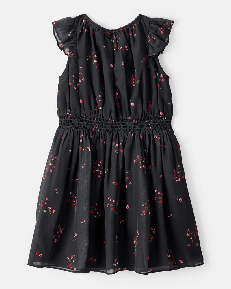 Girls Floral Short-Sleeve Occasion Dress - Black, image 2 of 4 slides