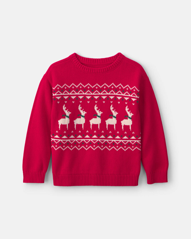 Boys Reindeer Fair Isle Sweater - Red, image 1 of 3 slides