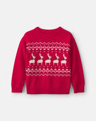 Boys Reindeer Fair Isle Sweater - Red, image 1 of 3 slides