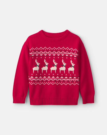 Boys Reindeer Fair Isle Sweater - Red, 