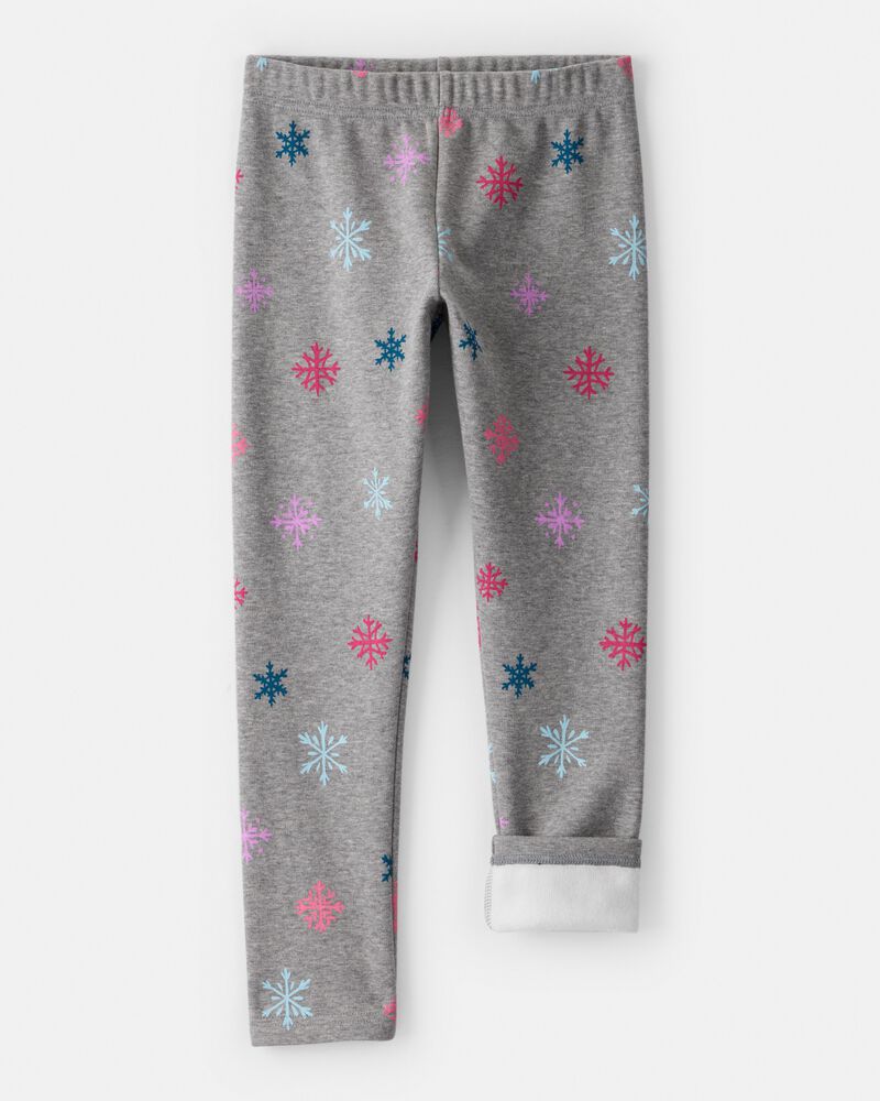 Girls Snowflake Pull-On Stretch Cozy Leggings - Grey, image 3 of 5 slides