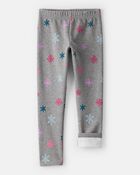 Girls Snowflake Pull-On Stretch Cozy Leggings - Grey, image 3 of 5 slides