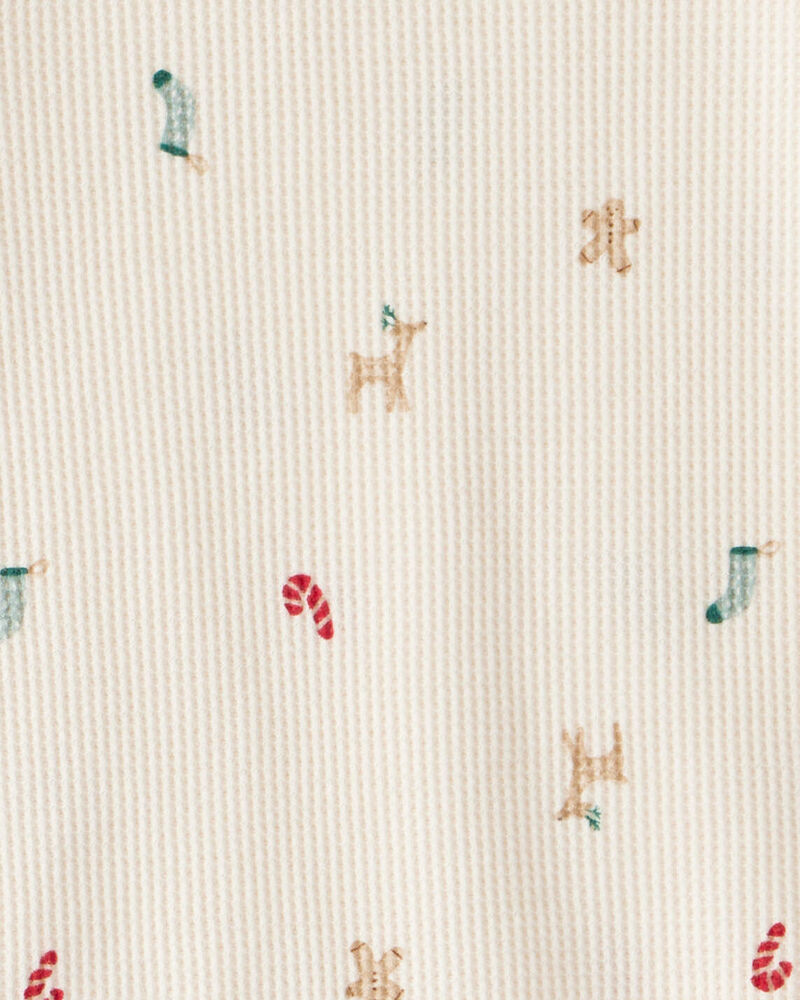B&eacute;b&eacute; - Pyjama 2 pi&egrave;ces ajust&eacute; en coton &agrave; manches longues avec imprim&eacute; de No&euml;l - Blanc, image 2 sur 2 diapositives