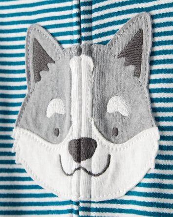 Toddler Boy Dog Striped 100% Cotton Snug Fit Footie 1-Piece Pyjamas - Blue, 