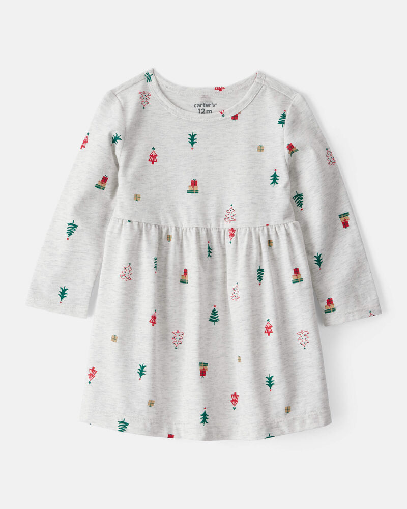 Baby Girl Christmas Tree Print Long-Sleeve Dress Carter's