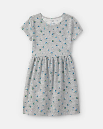 Girls Floral Short-Sleeve Dress - Grey, 